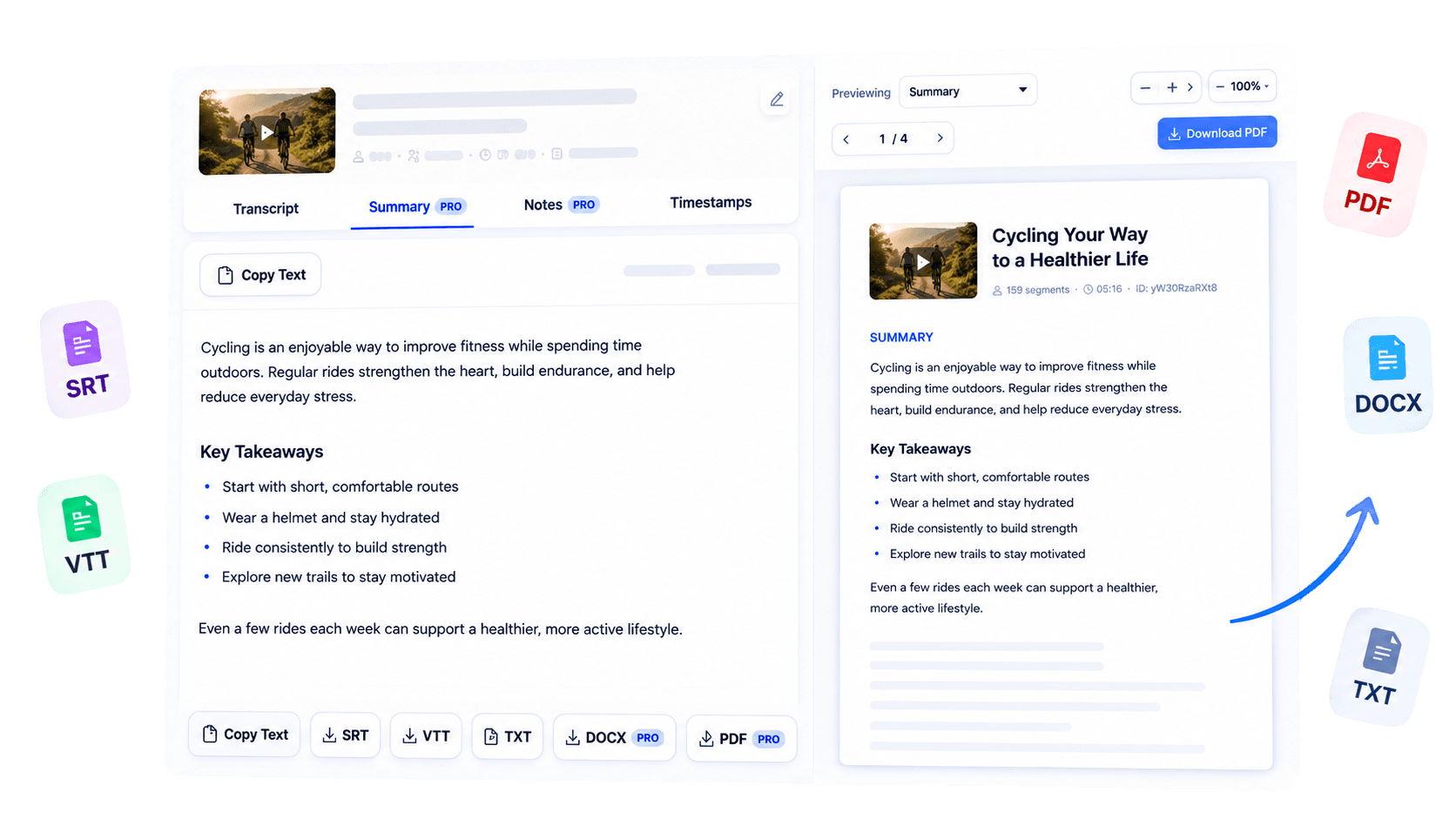 AI YouTube Summary interface preview in TubeText